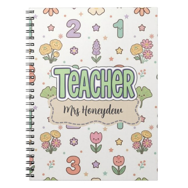 Green Numbers Teacher School Pattern  Notebook (Front)