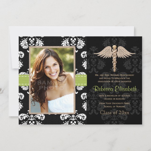 Green Nurse Graduation Announcements Invitations (Front)