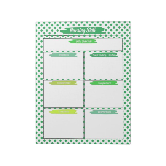 Green Nursing Student Skills Template Notepad (Rotated)