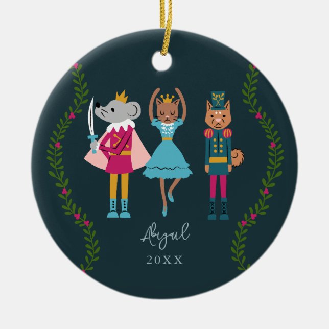 Green Nutcracker Ballet Animal Girls Ceramic Tree Decoration (Front)