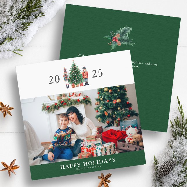 Green Nutcracker Photo Holiday Card (Christmas 2025 Green Nutcracker Photo Happy Holidays Card by Painted Paperie
)