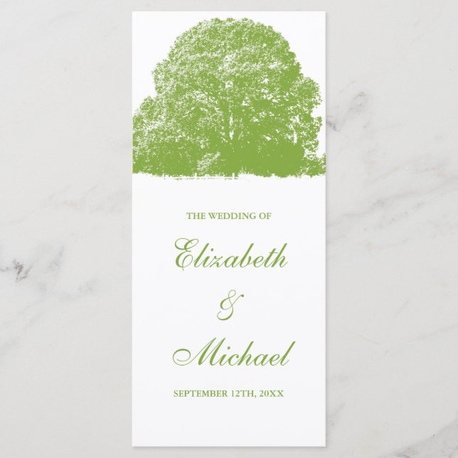 Green Oak Tree Fall Wedding Program Programme (Front)