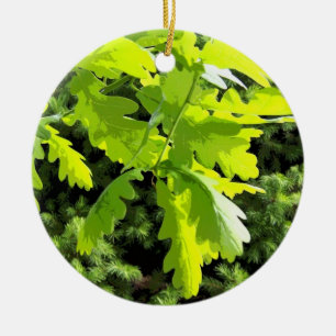 Green Oak Tree Leaves Ceramic Tree Decoration