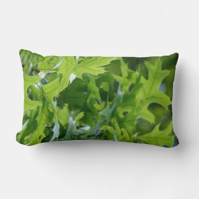 Green Oak Tree Leaves Lumbar Throw Pillow (Front)