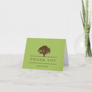 Green oak tree personalised thank you note card