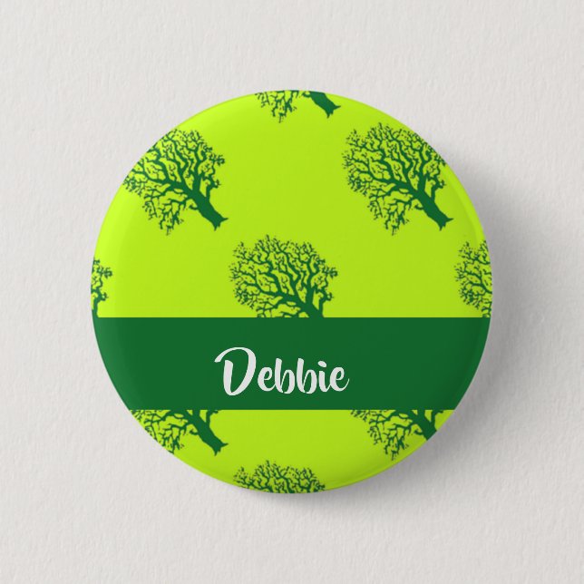Green oaktree pattern 6 cm round badge (Front)