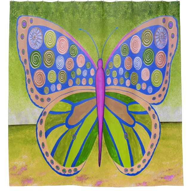 Green Ocean Butterfly Shower Curtain (Front)