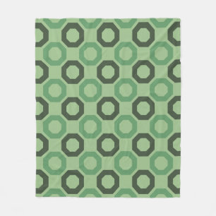 Green Octagon Connected Square Geometric Pattern Fleece Blanket