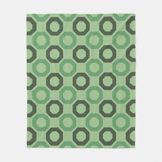 Green Octagon Connected Square Geometric Pattern Fleece Blanket (Front)