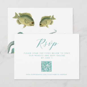 Green Octopus Aquarium Wedding QR RSVP Enclosure Card