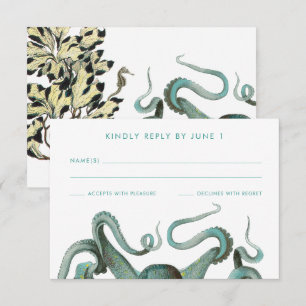 Green Octopus Aquarium Wedding RSVP Card