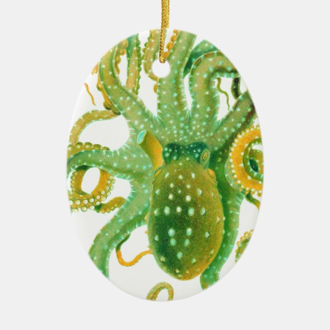 green octopus ceramic tree decoration (Front)
