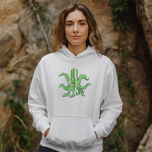 Green Octopus Character Quirky Sea Monster Hoodie