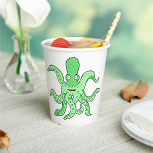 Green Octopus Character Quirky Sea Monster Paper Cups