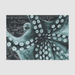 Green Octopus Coloured Pencil Map Tissue Paper
