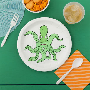 Green Octopus  Paper Plate