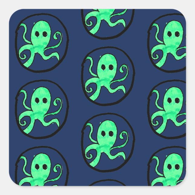 Green Octopus Square Sticker (Front)