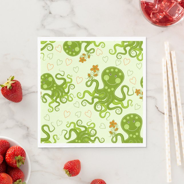 Green Octopuses With Flowers Napkin (Creator Uploaded)