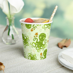 Green Octopuses With Flowers Paper Cups