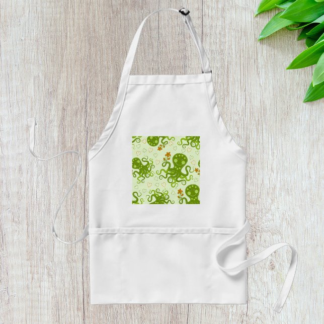 Green Octopuses With Flowers Standard Apron (Creator Uploaded)