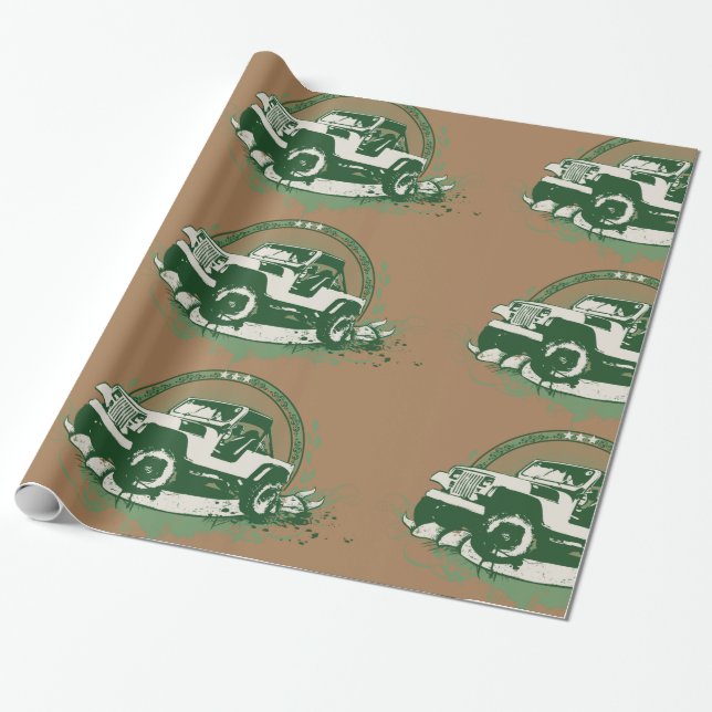 Green Off-Road 4x4 Vehicle Wrapping Paper (Unrolled)