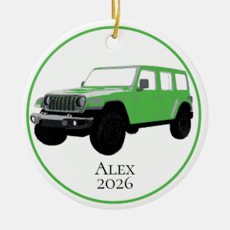 Green Off-Road Utility Vehicle 7 slot grille Ceramic Tree Decoration