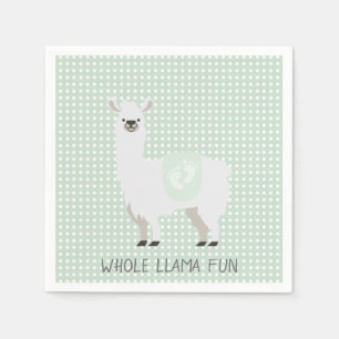 Green & Off-White Gender Neutral Llama Baby Shower Napkin