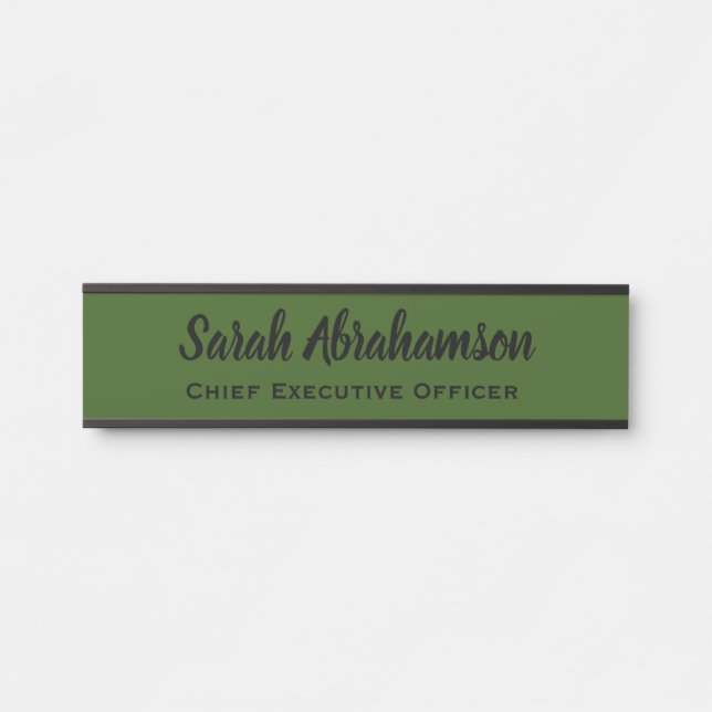 Green Office Door Sign Signs Olive Name Plate (Front)