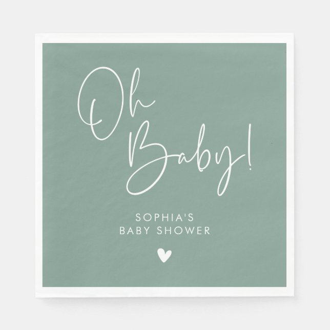 Green Oh Baby Modern Boho Baby Shower Napkin (Front)