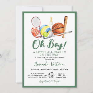 Green Oh Boy Sports Baby Shower Invitation