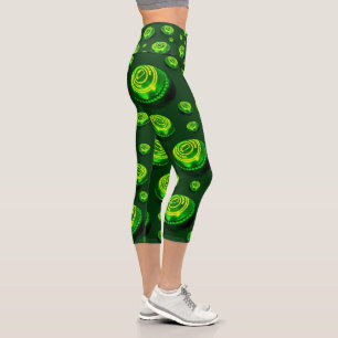 Green Oil Painted Lawn Bowls Capri Leggings, Leggings