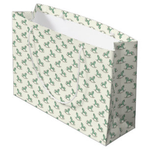 Green Old Fashioned Rocking Horses New Baby Shower Large Gift Bag