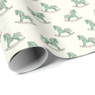 Green Old Fashioned Rocking Horses New Baby Shower Wrapping Paper
