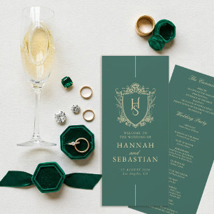Green Old Money Vintage Crest Wedding Program