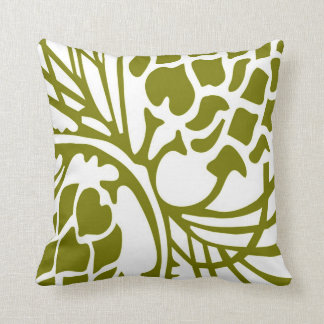Green Olive and White Floral Abstract Pillow