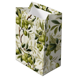 Green Olive Branch Mediterranean Pattern Medium Gift Bag