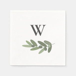 Green Olive Branch Monogram Napkin