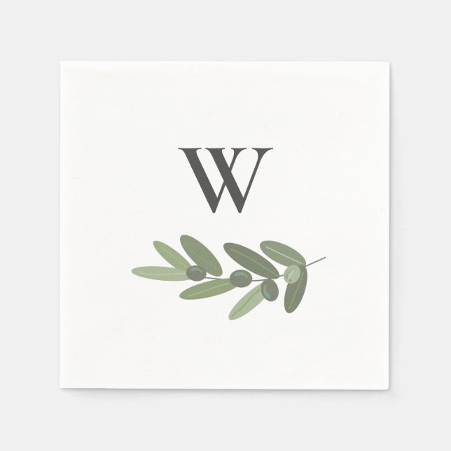 Green Olive Branch Monogram  Napkin (Front)