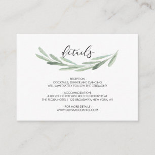 Green Olive Branch Wreath Rustic Wedding Details Enclosure Card