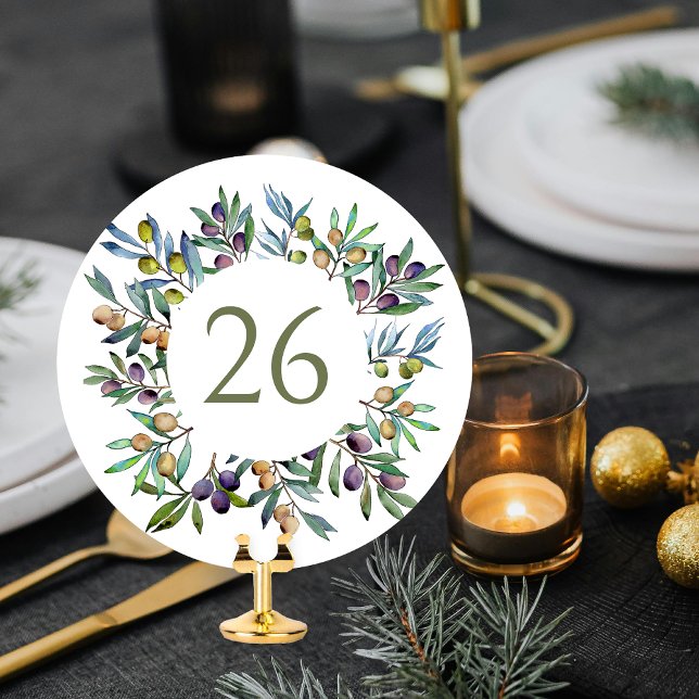 Green Olive Branches Tuscan Circle Table Number (Creator Uploaded)