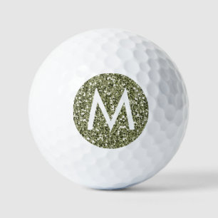 Green Olive Drab Personalised Modern Initial Golf Balls