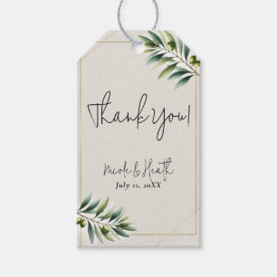 Green Olive Leaf Bone White & Gold Rustic Wedding Gift Tags
