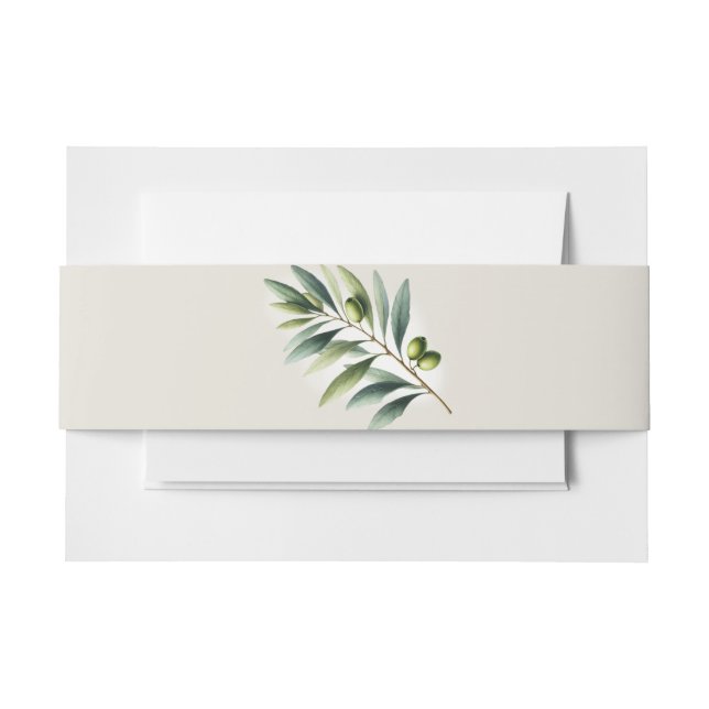 Green Olive Leaf Bone White & Gold Rustic Wedding Invitation Belly Band (Front Example)