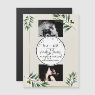 Green Olive Leaf Bone White & Gold Save the Date