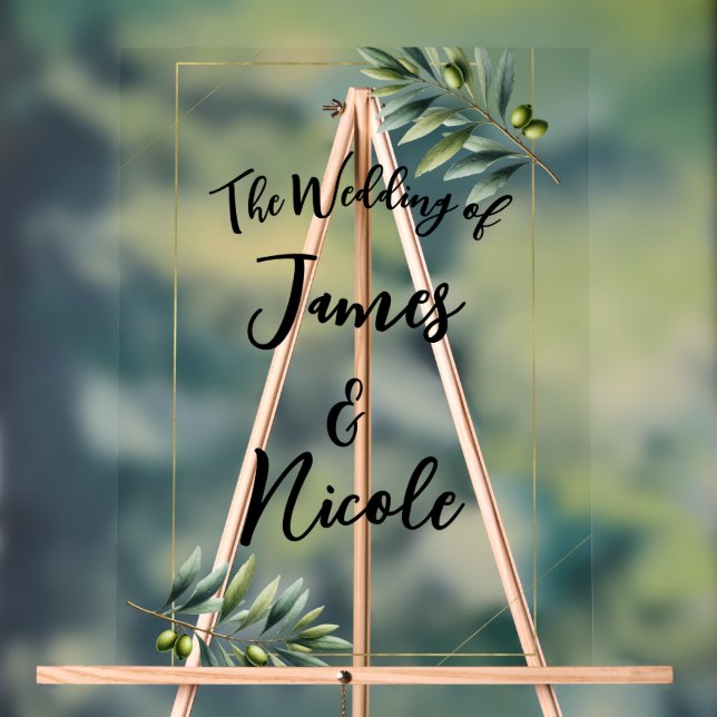Green Olive Leaf & Gold Rustic Wedding Sign (Neutral)