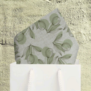 Green Olive & Leaf Pattern On Pastel Green Tissue Paper