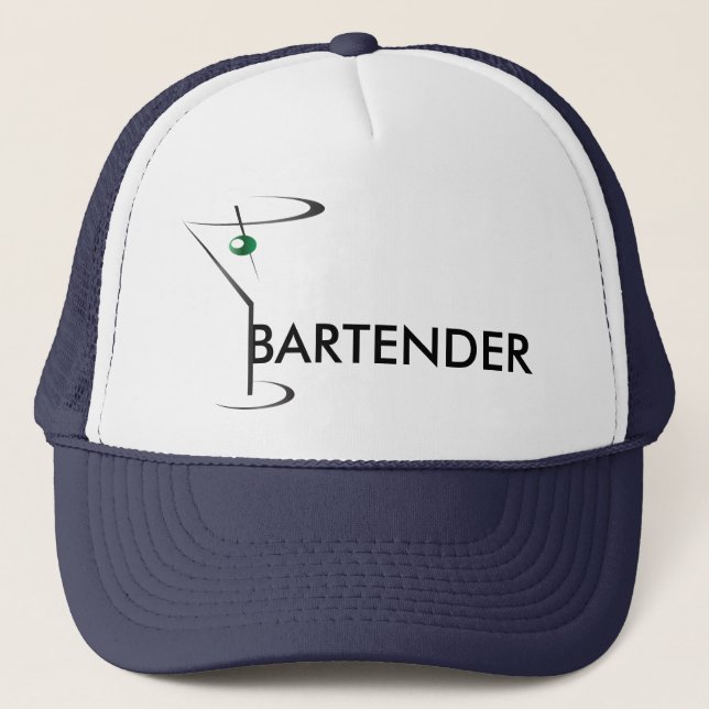 Green Olive Martini Glass Bartender Trucker Hat (Front)