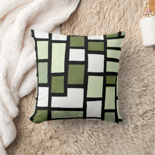 Green Olive Sage Squares Cushion