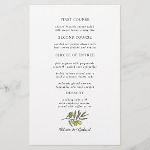 Green Olive. Simple fancy modern wedding menu