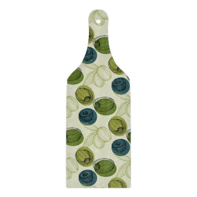 Green Olive Sketch Drawing Pattern Kitchen Cutting Board (Front)